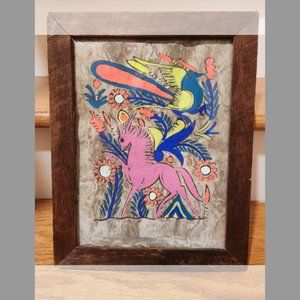 Vintage Folk Art Amate Bark Framed